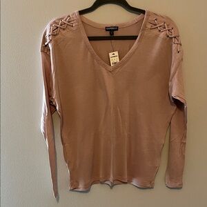 Express Women's Lace-Up Shoulder Long Sleeve Top - Mauve
